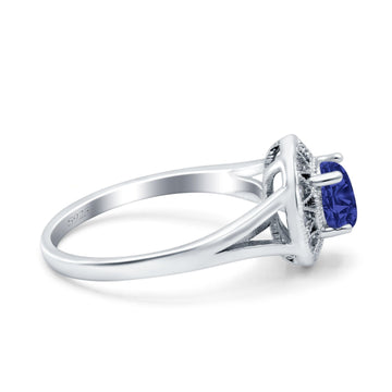 Celtic Halo Engagement Ring Round Simulated Blue Sapphire CZ 925 Sterling Silver